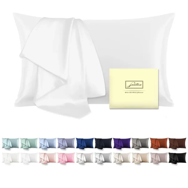 Suatien Natural Mulberry Silk Pillowcase for Hair and Skin Standard Size 20"x 26" White Pillow Case with Hidden Zipper Soft Breathable S