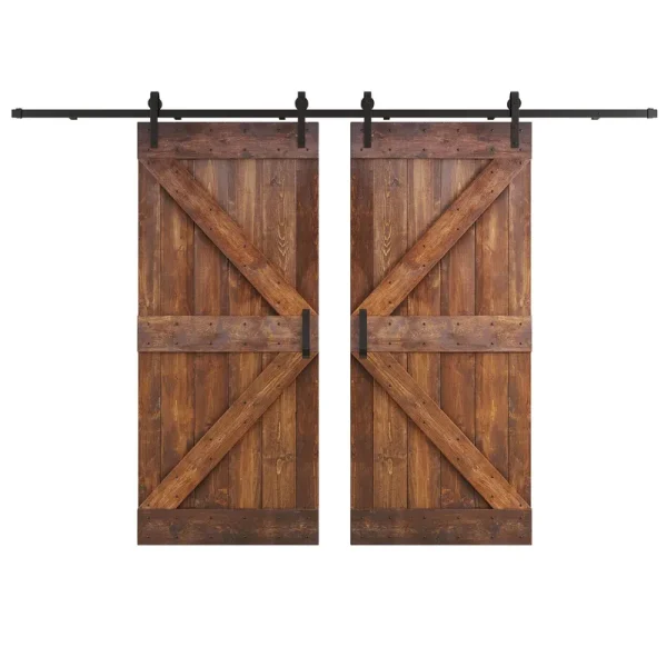 Coast Sequoia Inc K Series 72 in. x 84 in. Dark Walnut DIY Knotty Wood Double Sliding Barn Door with Hardware Kit