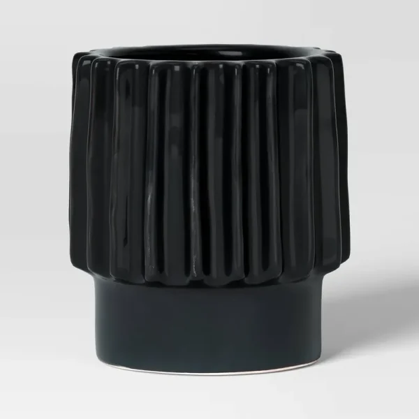Geared Ceramic Indoor Outdoor Planter Pot Charcoal 7.95"x7.95" - Threshold