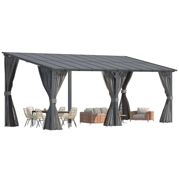 AECOJOY 20'x8' Wall Gazebo with Curtains and Mosquito Netting, Gray