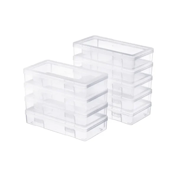 Naivees Medium Clear Storage Box 9 Pack Stackable Storage Containers with Snap-tight Latch 10" x 5"x 1.9" for Pencil Box,Art Tools