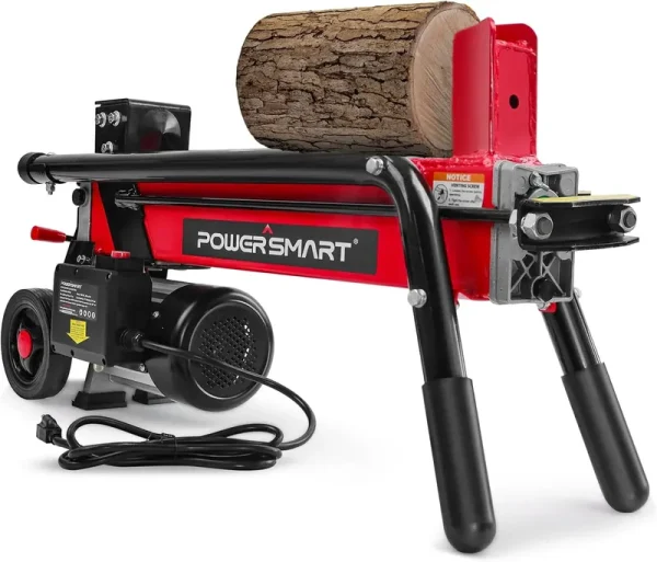 PowerSmart Electric Log Splitter 7-Ton - Efficient Wood Splitter with 3500 Motor Speed. 15 Amp. Horizontal Full Beam Design and Steel Wedge for Firewood & Kindling Cutting