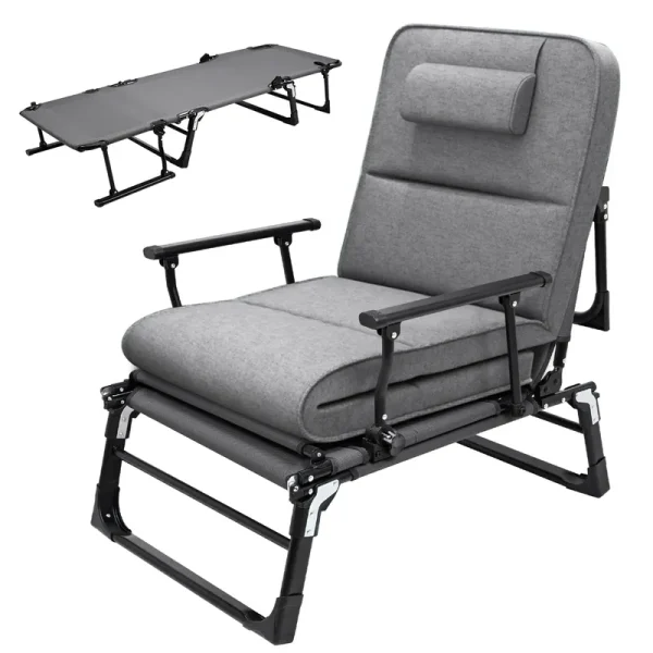 FICISOG Portable Beds Frame with Mattress, Foldaway Rest Cots for Adults Kids, Gray