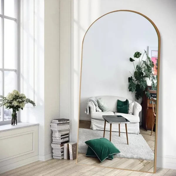 GOGEXX 32 in. W x 71 in. H Oversized Arch Full Length Gold Wall Mounted/Standing Mirror Floor Mirror
