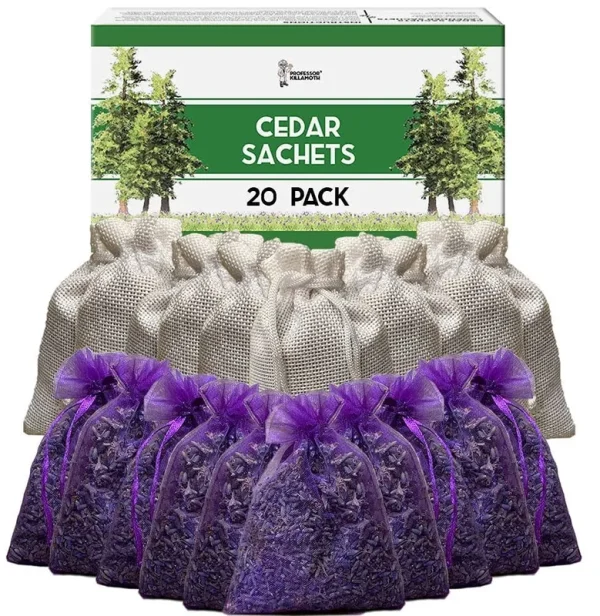 Cedar Chips and Lavender Sachets (20 Pack) - Stop Clothes Damage - Cedar and Lavendar Home Fragrance Sachets for Drawers and Closets