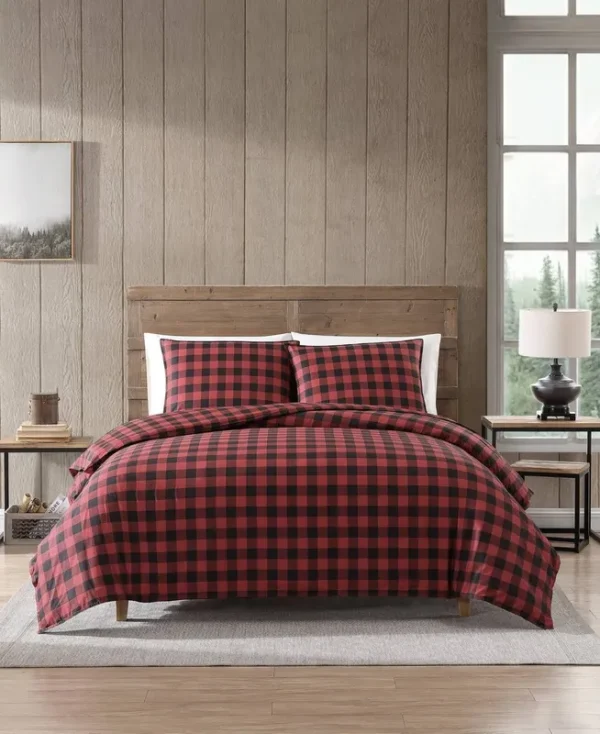 Eddie Bauer Mountain Plaid Duvet Cover Set - Scarlet - Full/Queen