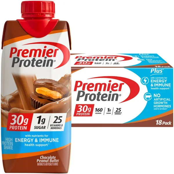 Premier 30g Protein PLUS Energy and Immune Support Shakes, Chocolate Peanut Butter, 11 Fl Oz, 18 - Pack