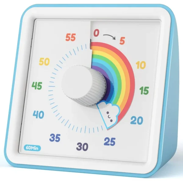 LIORQUE 60 Minute Visual Timer for Kids, Visual Countdown Timer for Classroom Office Kitchen with 'Rainbow' Pattern Design, Pomodoro Timer with Silent