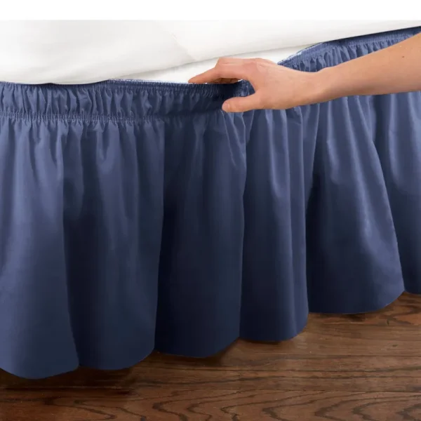 Collections Etc Elastic Bed Wrap Ruffle Bed Skirt, Queen/King, Navy
