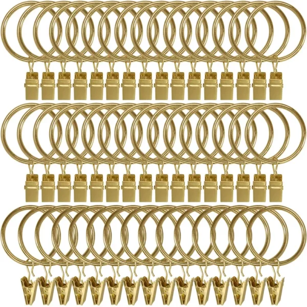 LLPJS 60 Pack Metal Curtain Rings with Clips, Curtain Clip Rings Hooks for Hanging Drapery Drapes Bows, Curtain Rod Rings 1.5 inch Interior Diameter