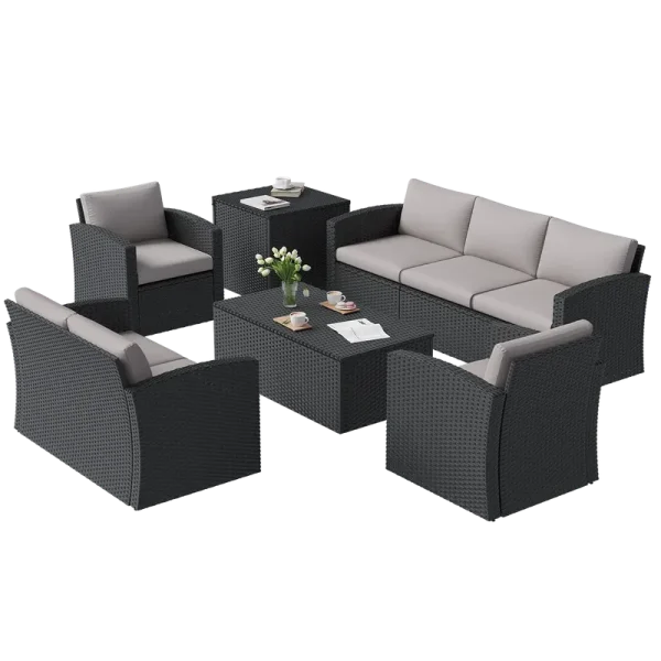 AECOJOY 7 PCS Outdoor Patio Furniture Sets with 2 Storage Boxes, Black & Grey