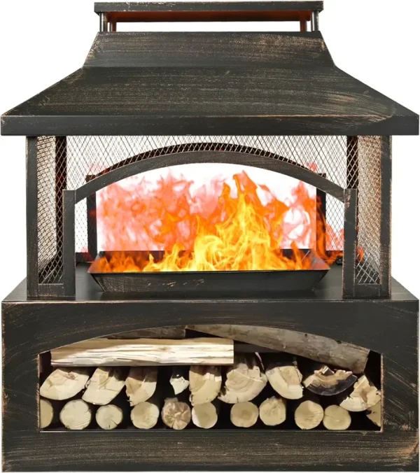 Fire Pit for Outside, 37" Outdoor Wood Burning Firepit, Patio Fireplace Square Metal Stove for Camping, Outdoor Heating, Bonfire and Picnic