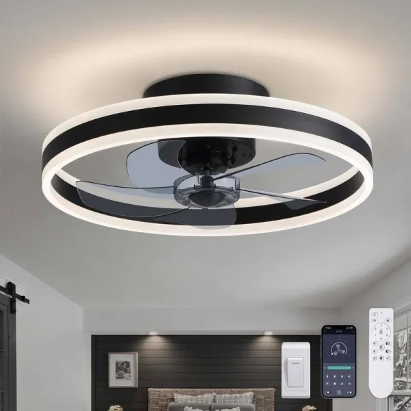 20 in. LED Modern Indoor Black Dimmable Flush Mount Hidden Blades Ceil