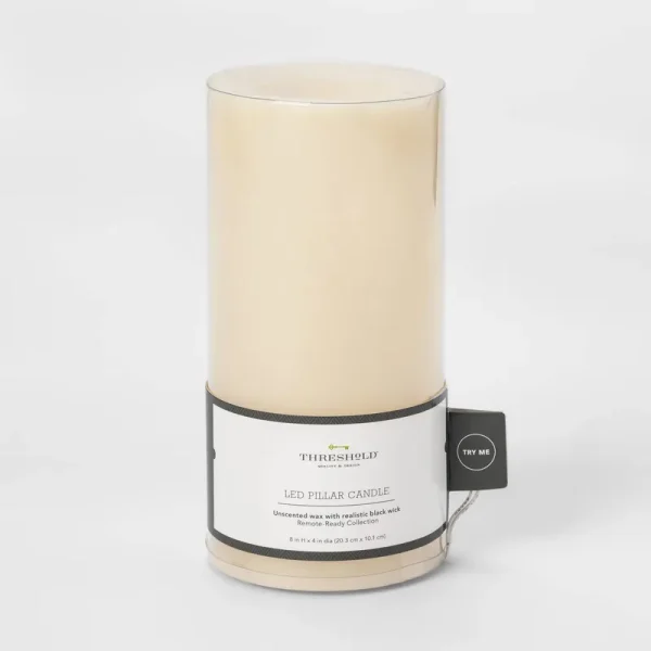 Threshold LED Flameless Black Wick 8" x 4" Cream Candle | Target