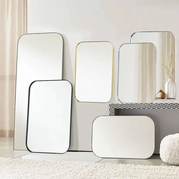Mid-Century Modern Chic Metal Rounded Wall Mirrors Latitude Run Finish: Brushed Nickel, Size: 30" x 22"