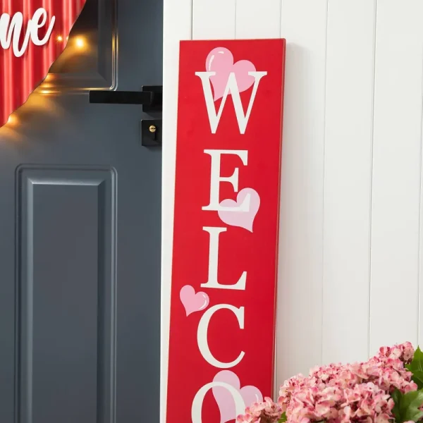 Glitzhome 42"H Valentines Wooden Large Welcome Porch Sign - Red