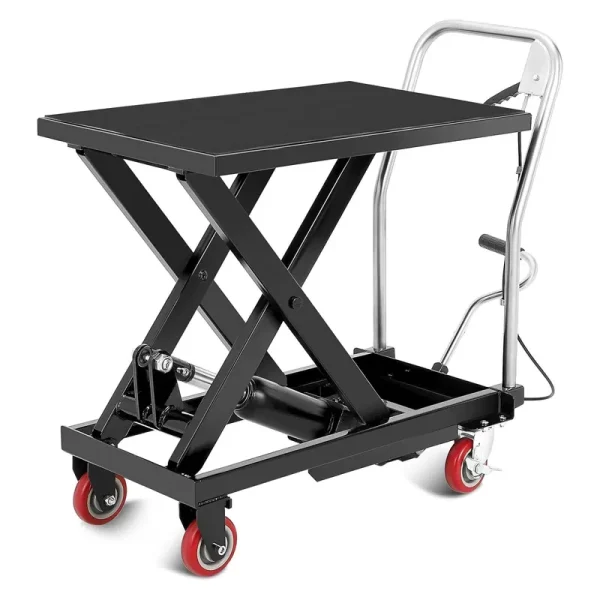 M Optimized Hydraulic Lift Table, 500 lb Capacity Hydraulic Table Cart, Single Scissor Lift Cart 28.5 in Lifting Height with 4 Wheels and Non - Slip Pad for Material Handling, Black
