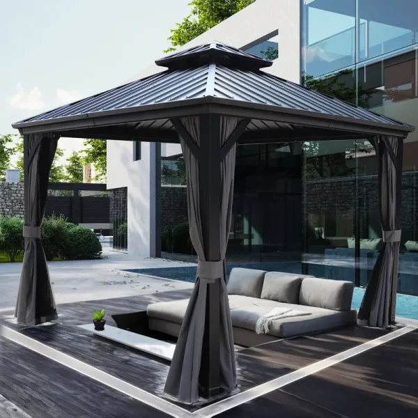 Kozyard Caesar Gazebo Hardtop Aluminum with Galvanized Steel Roof, Mosquito Netting and Privacy Sidewalls