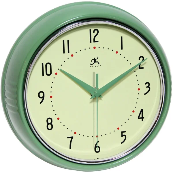 Infinity Instruments Round Metal Retro Wall Clock, Green