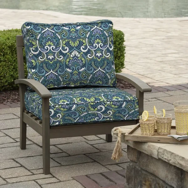 Arden Selections Modern Outdoor Deep Seating Cushion Set 24 x 24 - Sapphire Aurora Blue Damask