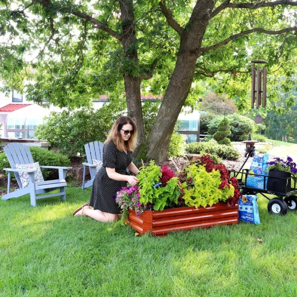 Sunnydaze Decor 48 in Galvanized Steel Rectangle Raised Bed - Woodgrain - 2pk