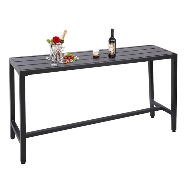 Outdoor Bar Table, 63 Patio Console Pub Height Table with Powder Coated Steel Frame and Weather Resistant Waterproof Top for Hot Tub, Balcony, Garden, Yard, Poolside, Indoor Outdoor