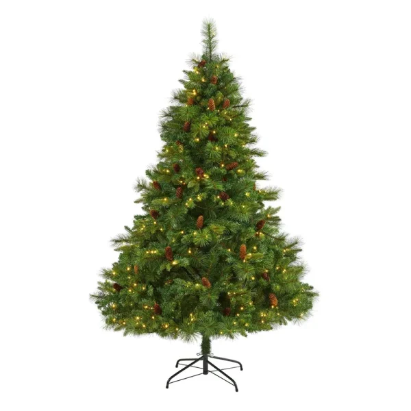 Nearly Natural 6.5ft. West Virginia Full Bodied Mixed Pine Artificial Christmas Tree with 400 Clear LED Lights and Pine Cones