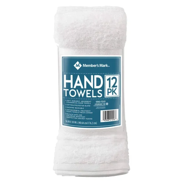 Member's Mark Commercial Hospitality Hand Towels, White (12 Count)