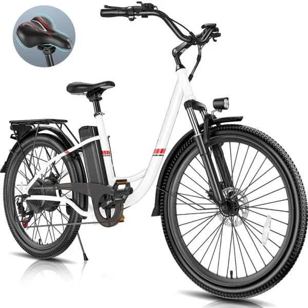 Elifine 26" 500W Electric Bike for Adults, 48V 7.8ah Removable Battery City Ebike Adult, Cruise Control Mode, Low - Step Thru Hybrid Electric Cruiser Bicycle, Shimano 7 Speed Commuter E - Bikes for Women