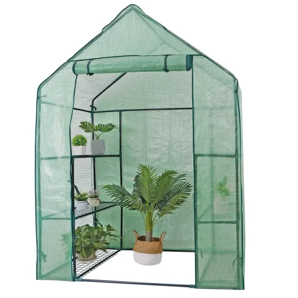 ZenSports 3-Tiers 6-Shelves Mini Walk-In Greenhouse, Indoor Outdoor Portable Plant Gardening Canopy, w/ Roll-Up Zipper Entry Door, 56 inch x 28.4