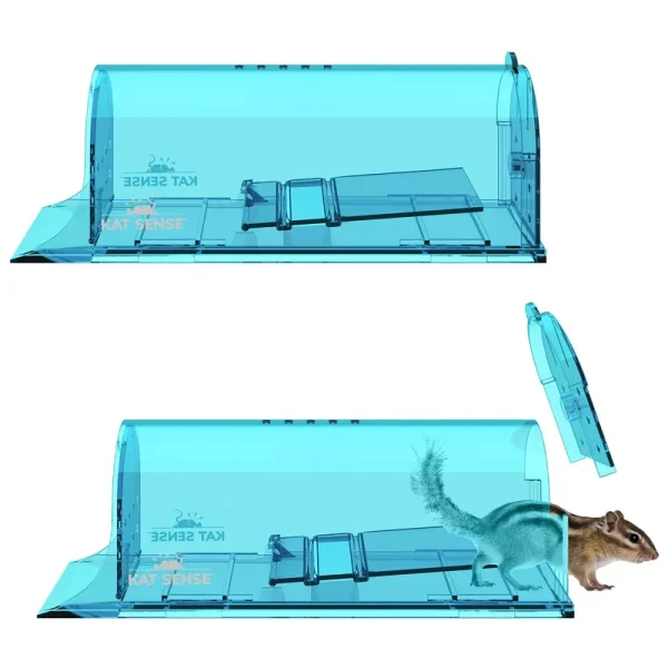 Kat Sense Large Humane Rat Traps, Set of 2, Catch and Release Chipmunks Into The Wild, Cruelty Free, Live Capture Plank Trap, Smart No Kill Rodent