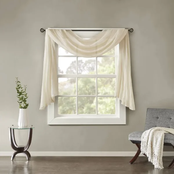 Madison Park - Harper Solid Crushed Scarf Sheer - Cream - 42x144"