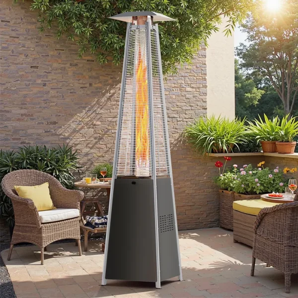 Segmart 48, 000 BTU Pyramid Patio Heater, Tall Standing Outdoor Propane Heater with Wheels & Tip - Over Safety Protection, Visible Flame Glass Tube for Backyard, Garden, Commercial Use - Gray