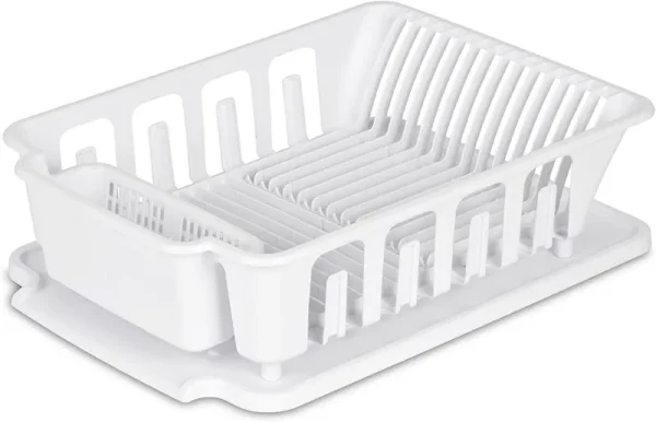 Sterilite 2-Piece Sink Dish Rack Drainer, White, L