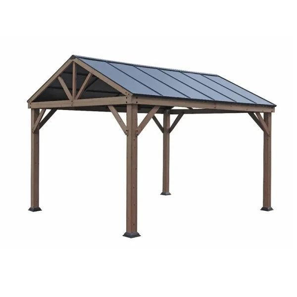 Allen + Roth 10.6-ft x 12.3-ft Light Brown Cedar Wood frame; Black Steel Roof Wood Rectangle Gazebo with Steel Roof | TPGAZ2341