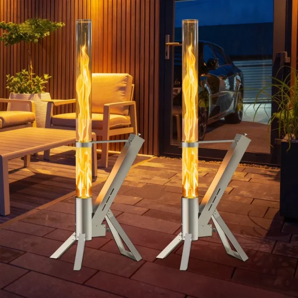 Enyopro 2 Piece Outdoor Smokeless Pellet Heater, Portable 430 Stainless Steel Glass Tube, Patio Pellet Torch with Tripod, Upgraded Ashtray, Eco - Friendly Wood Heater for Backyard, Patio, Camping