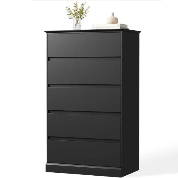 Black Dresser Bedroom Dresser, Tall Wood 5 Drawer Dresser & Chest of Drawers for Closet, Living Room Hallway Kids Bedroom