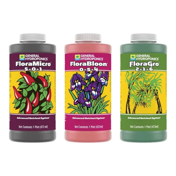 General Hydroponics Flora Grow Bloom Micro Combo Fertilizer Set 1 Pint