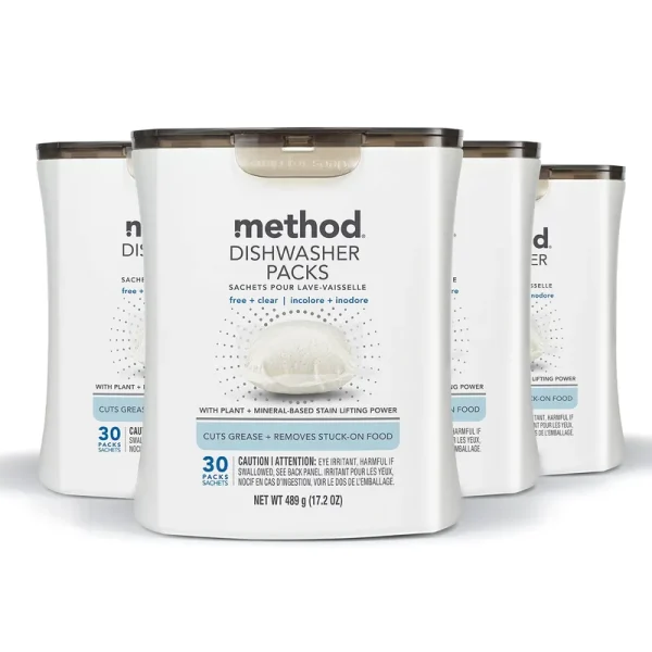 Method PowerDish Free + Clear Dishwasher Detergent (30-Count) Pack of 4