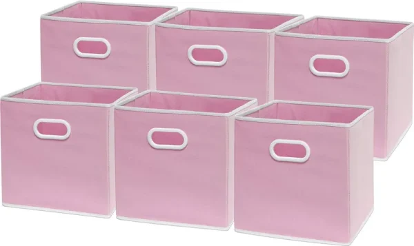 6 Pack - Simplehouseware Cube Baskets with Handles, Pink