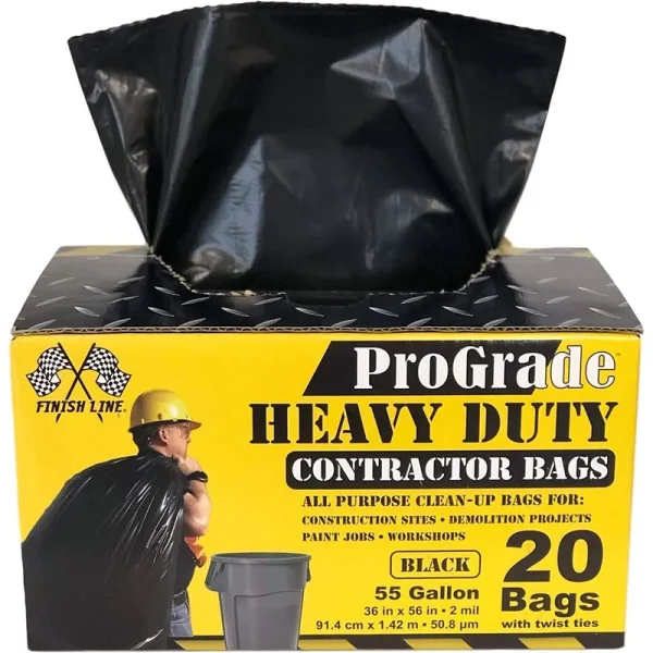 Reli. Prograde Contractor Trash Bags 55 Gallon (20 Bags w/Ties) Black 55 Gallon Trash Bags Heavy Duty, Garbage