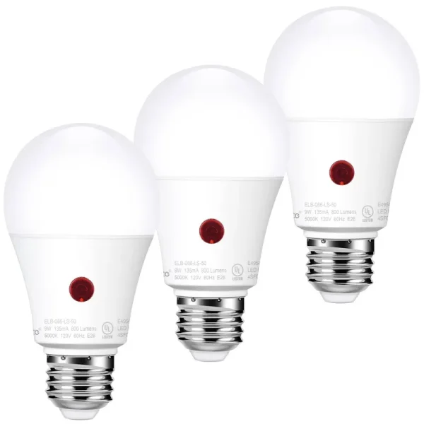 Emotionlite Dusk to Dawn Sensor Light Bulbs Outdoor,Neutral White LED Bulbs, 60 Watt Equivalent, Automatic On/Off, Porch, Patio,Garage, Hallway,