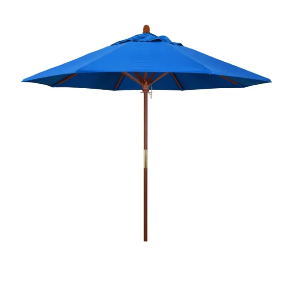 California Umbrella 9 ft. Olefin Marenti Wood Market Umbrella Blue