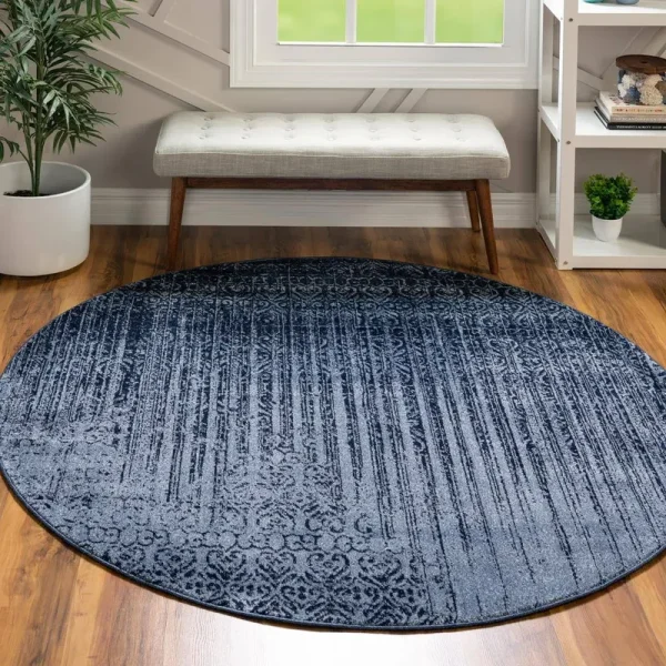 Unique Loom Del Mar Blue Area Rug - 3' 3 x 3' 3 Round