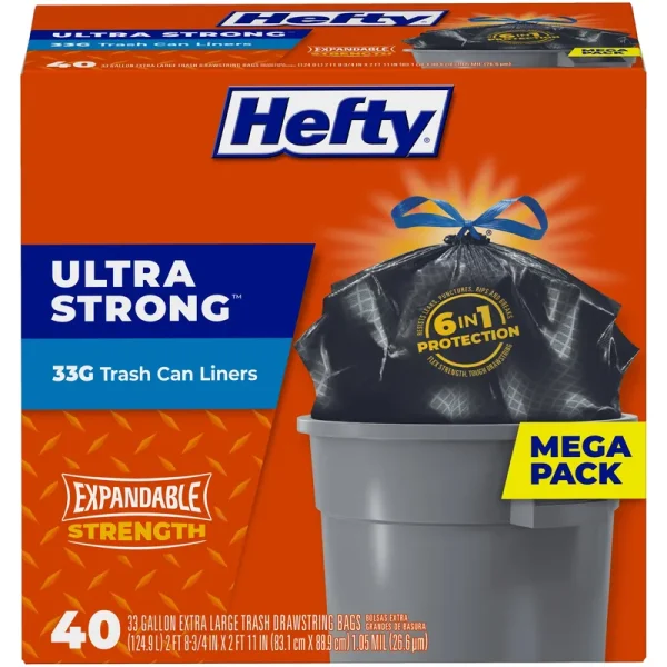 Hefty Bags, Drawstring, Heavy Duty, 13 Gallon, Extra Large - 40 bags