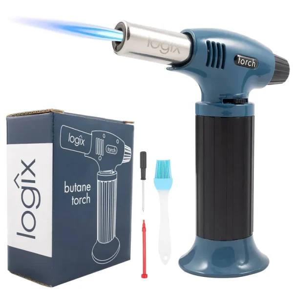 Logix 20910 Butane Torch, Cooking Torch, Torch for Creme Brulee, Refillable, 9.6 oz, Blue Steel