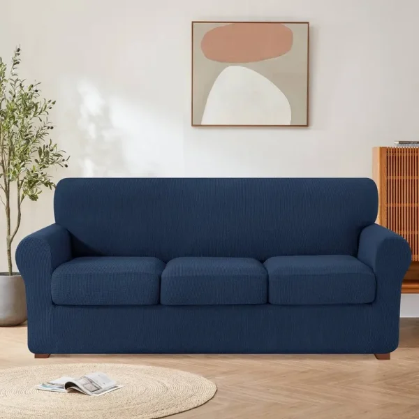 Individual Stretch Box Cushion Sofa Slipcover Winston Porter Fabric Navy