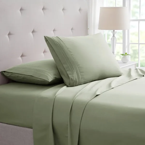 Bamboo Comfort Queen Size Bamboo Luxury 3 Line Embroidered Sheet Set Sage - 4 Piece