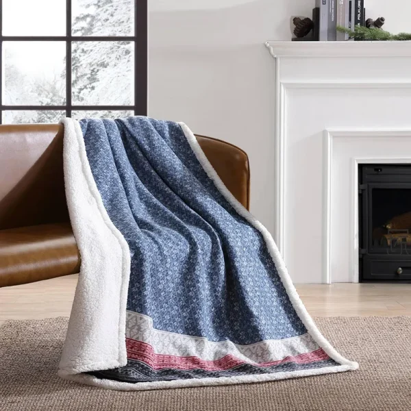 Eddie Bauer Fairisle Sherpa Reversible Throw, Midnight