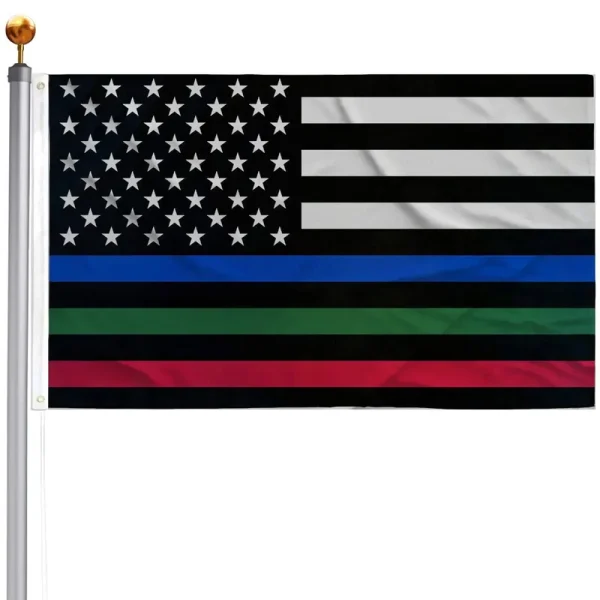 Thin Blue Red Green Line American Flag 3x5 Outdoor- Police Firefighter Military American Flags- USA Flag Support Fire Military Law Enforcement